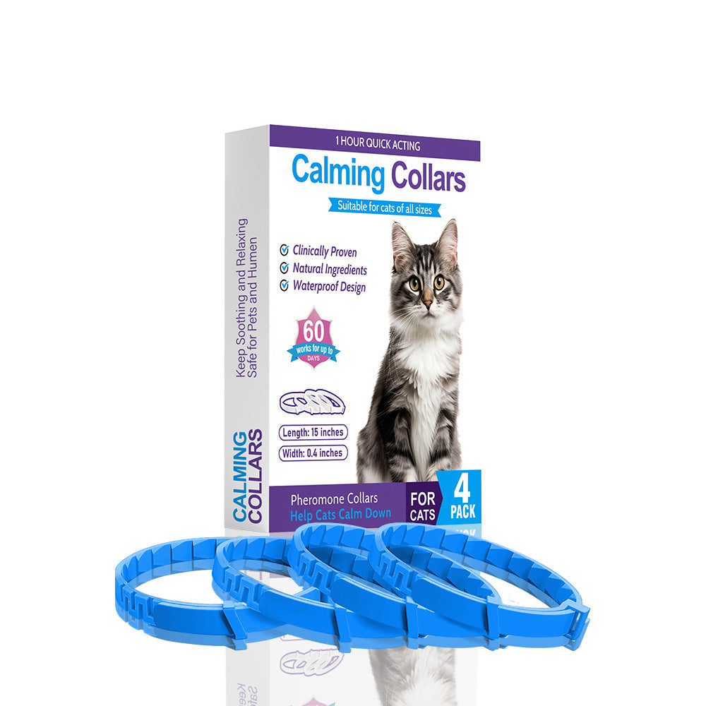 NNEDSZ Blue Calming Collars for Cats - Natural Anxiety Relief, Adjustable, 4 Pack