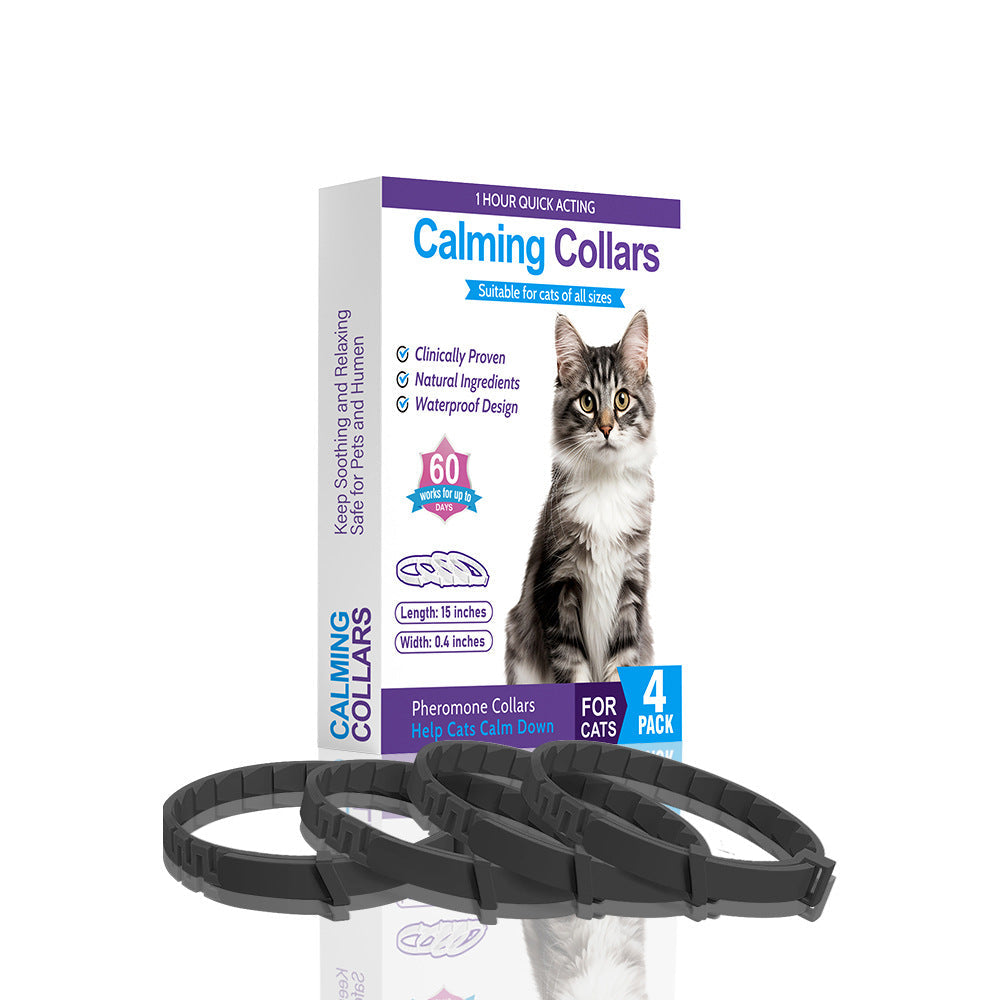 NNEDSZ Black Calming Collars for Cats - Natural Anxiety Relief, Adjustable, 4 Pack