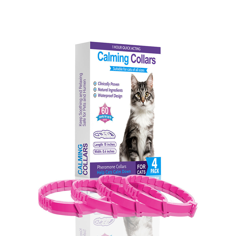 NNEDSZ Pink Calming Collars for Cats - Natural Anxiety Relief, Adjustable, 4 Pack