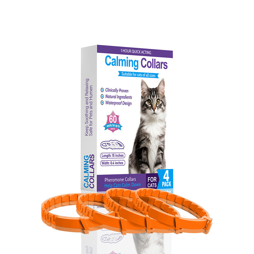 NNEDSZ Oange Calming Collars for Cats - Natural Anxiety Relief, Adjustable, 4 Pack